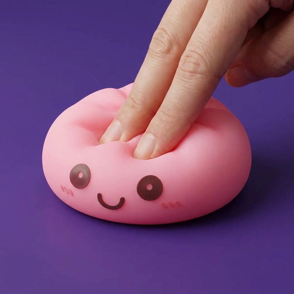 Pink Dumpling Squishy Night Light being squeezed, soft slow-rise foam