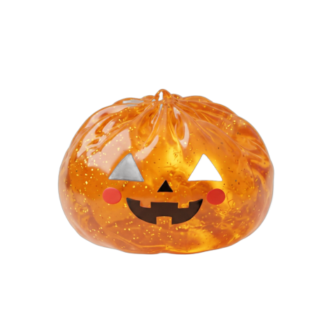 Light-Up Pumpkin Halloween Dumpling Squishy being squeezed, soft slow-rise foam