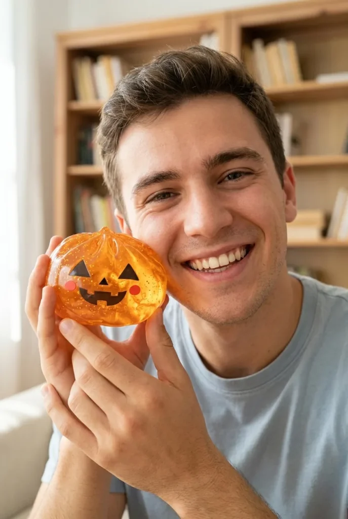 Light-Up Pumpkin Halloween Dumpling Squishy in everyday life