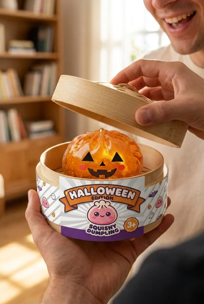 Light-Up Pumpkin Halloween Dumpling Squishy unboxing moment