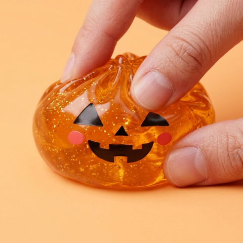 Light-Up Pumpkin Halloween Dumpling Squishy — slow-rise effect, the foam springs back slowly