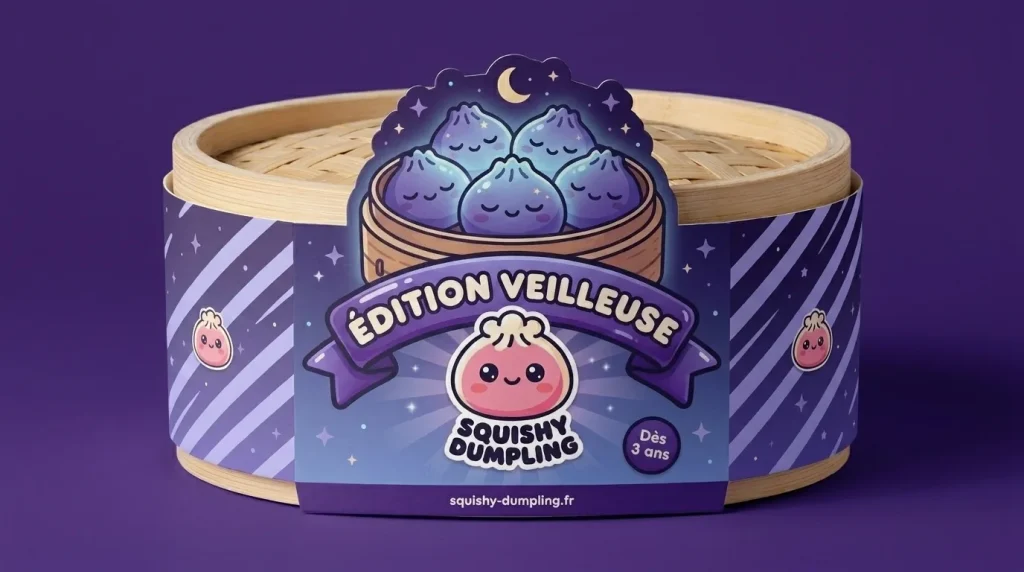 Puffy Purple Blow Dumpling Squishy with a plush friend