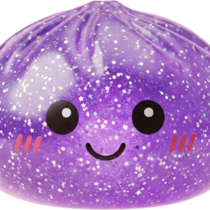 Dreamy Purple Glitter Dumpling Squishy being squeezed, soft slow-rise foam
