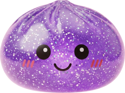 Dreamy Purple Glitter Dumpling Squishy being squeezed, soft slow-rise foam