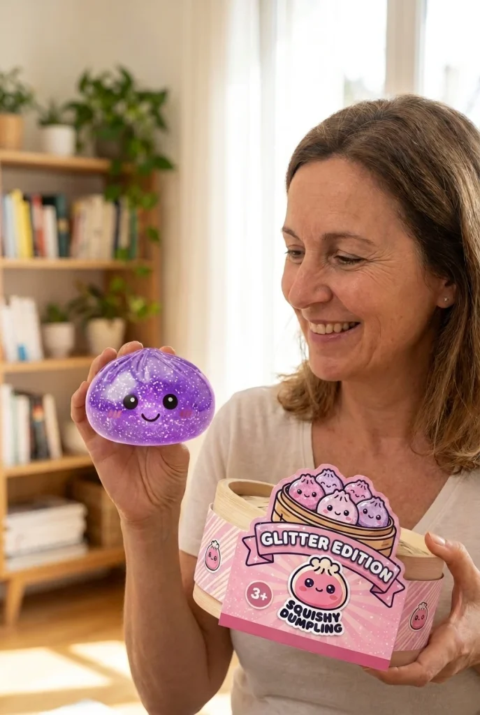 Dreamy Purple Glitter Dumpling Squishy with its box
