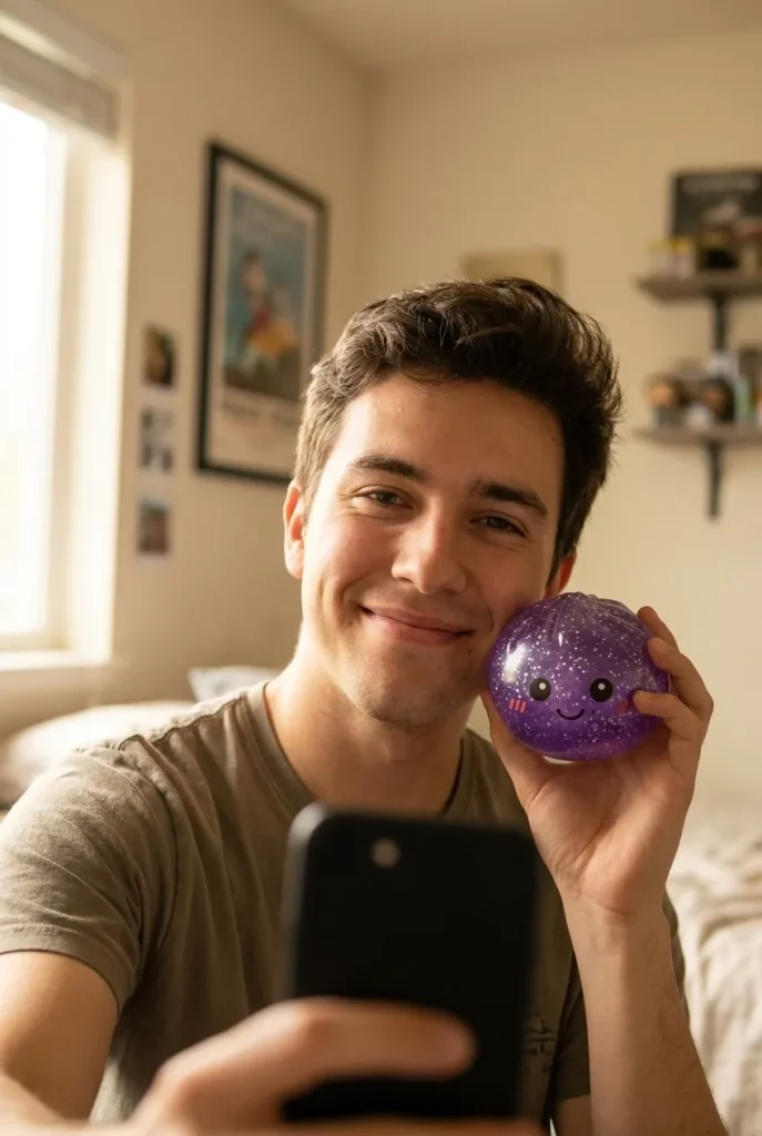 Dreamy Purple Glitter Dumpling Squishy in everyday life