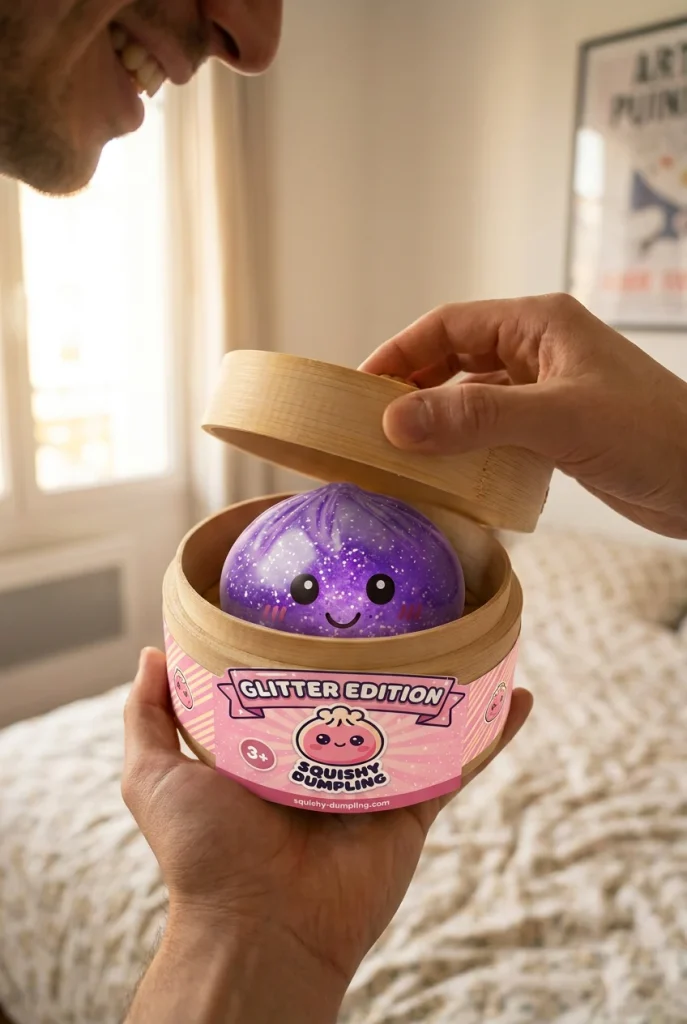 Dreamy Purple Glitter Dumpling Squishy unboxing moment