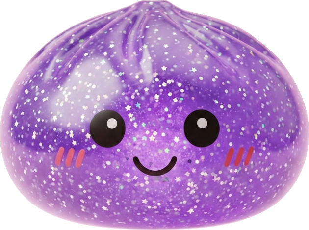 Dreamy Purple Glitter Dumpling Squishy being squeezed, soft slow-rise foam
