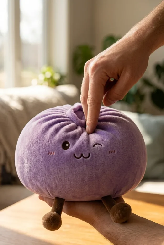 Giant Purple Dumpling Squishy mid-squish