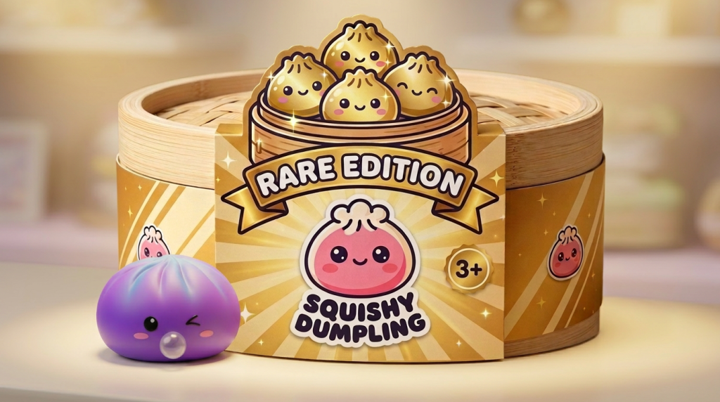Cosmic Purple Rare Blow Dumpling Squishy in its kawaii setting
