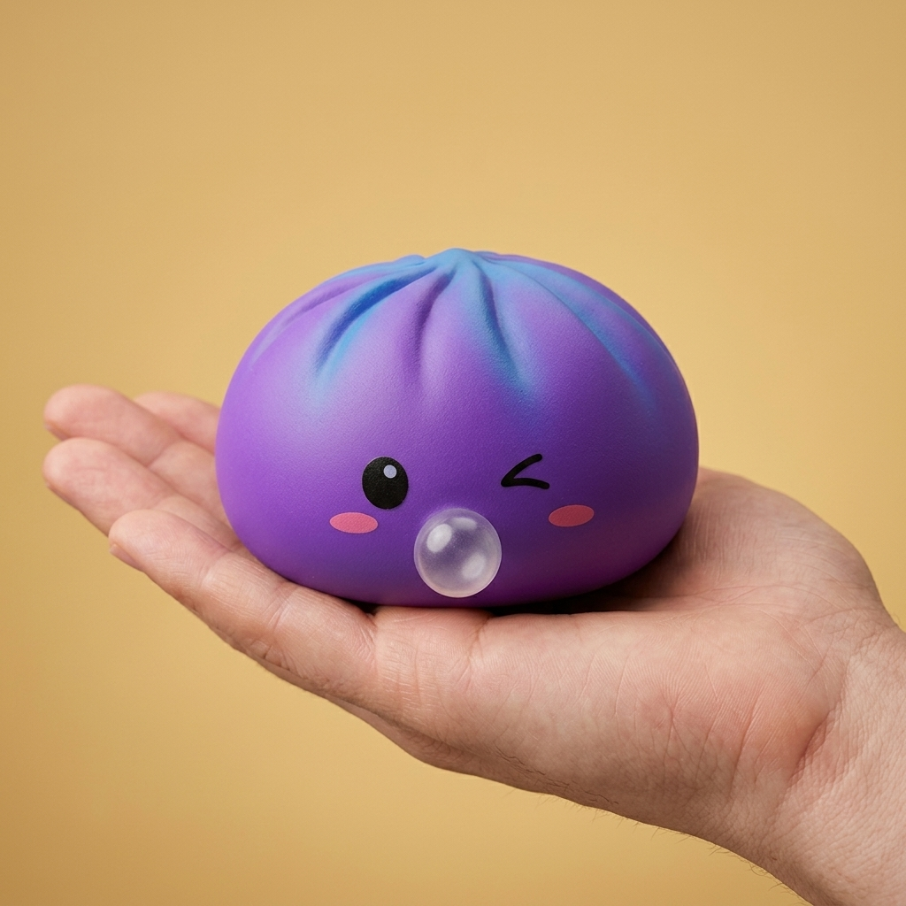 Cosmic Purple Rare Blow Dumpling Squishy held in hand, actual size