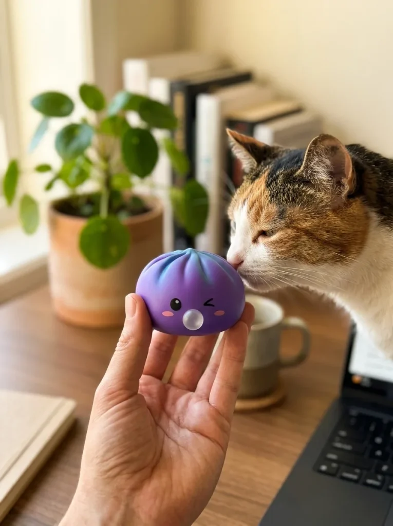 Cosmic Purple Rare Blow Dumpling Squishy with a plush friend