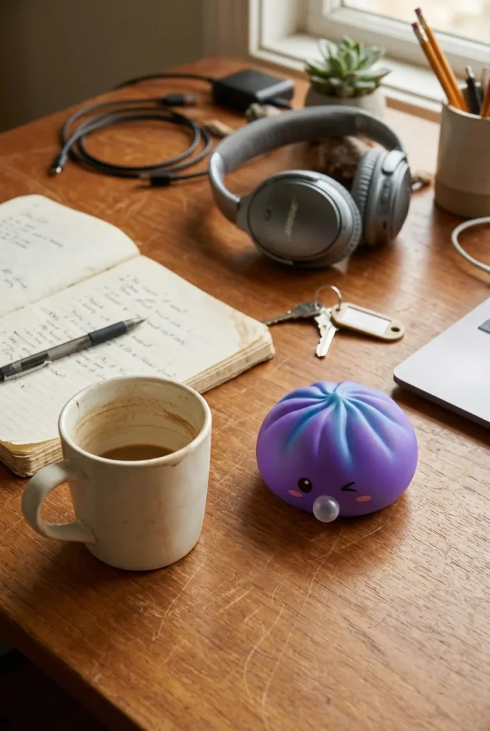 Cosmic Purple Rare Blow Dumpling Squishy on the desk