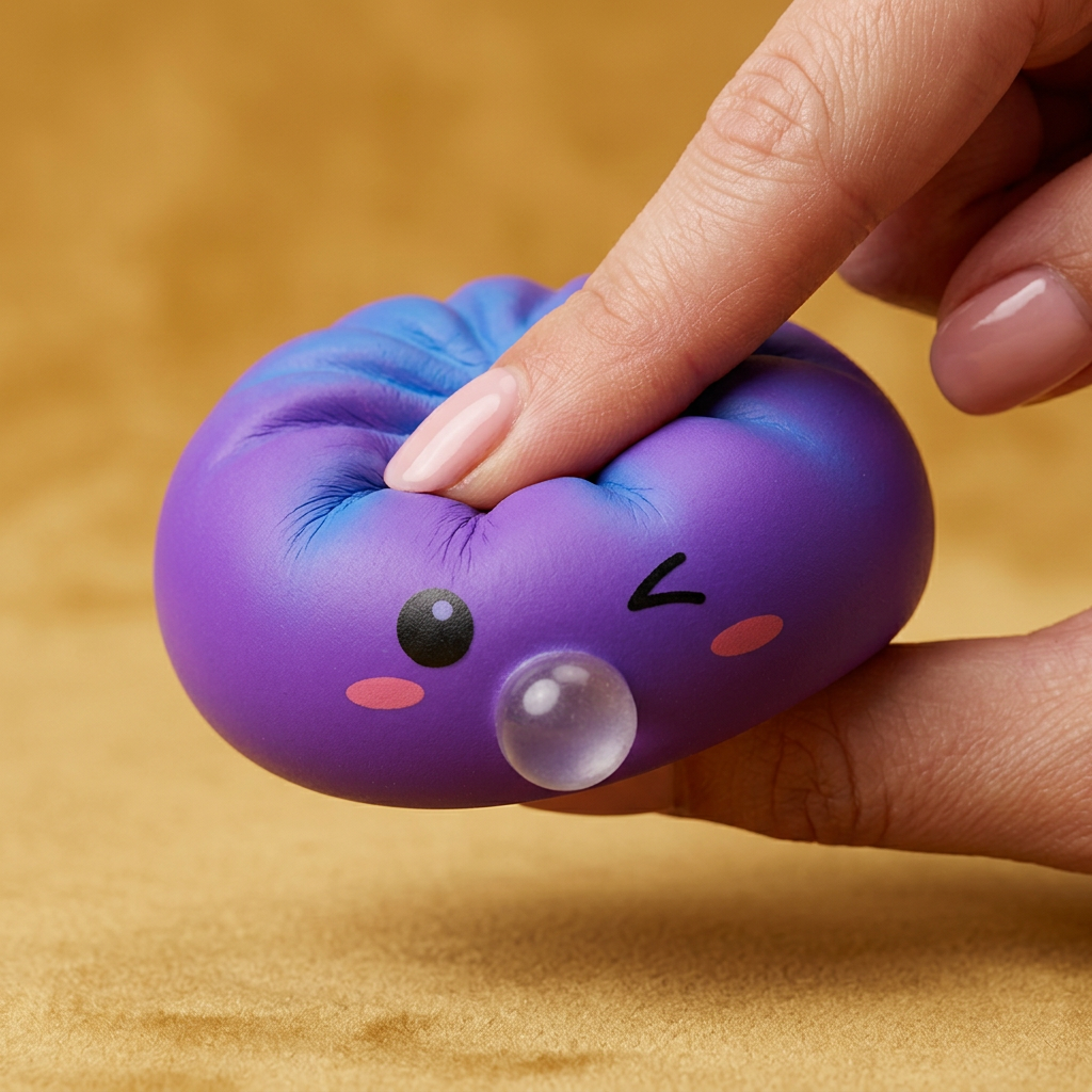 Cosmic Purple Rare Blow Dumpling Squishy being squeezed, soft slow-rise foam