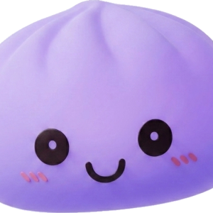 Purple Glow Dumpling Squishy Night Light being squeezed, soft slow-rise foam