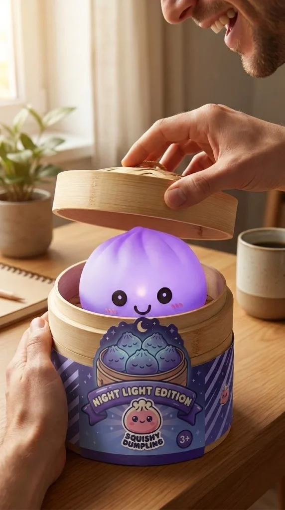 Purple Glow Dumpling Squishy Night Light unboxing moment