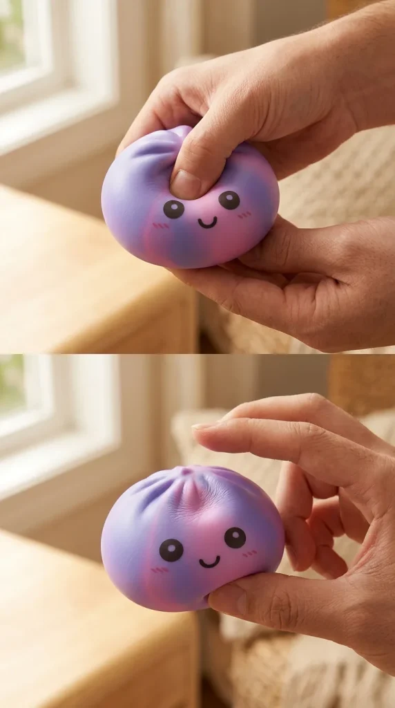 Violet Tie-Dye Dumpling Squishy mid-squish