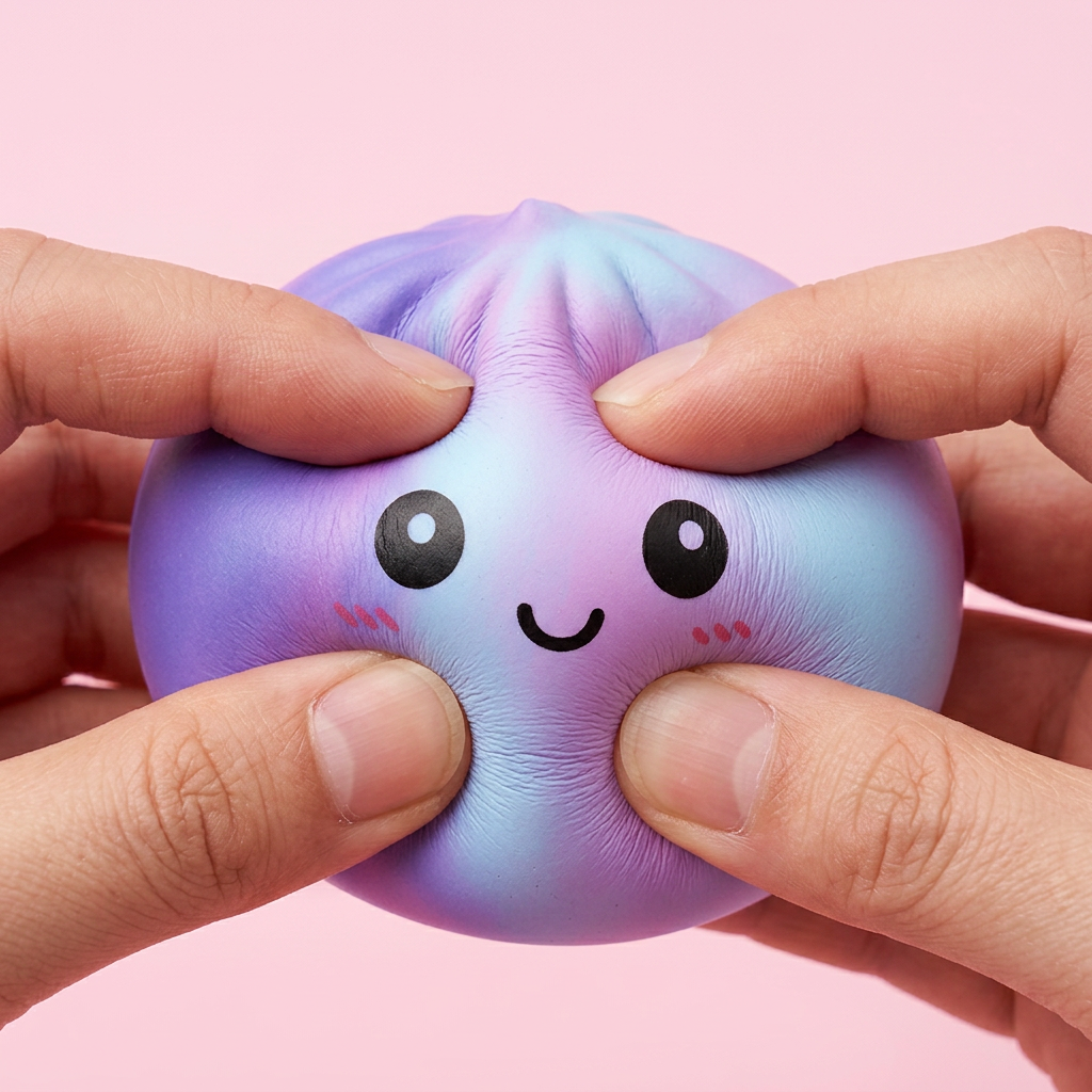 Violet Tie-Dye Dumpling Squishy — slow-rise effect, the foam springs back slowly