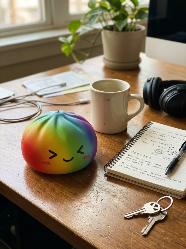 Rainbow Dumpling Squishy Kawaii on the desk
