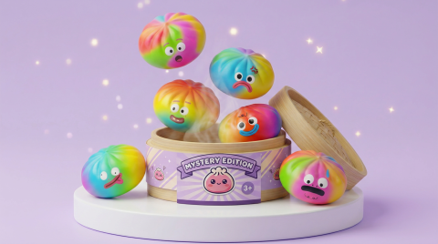 Rainbow Mystery Dumplings Squishy being squeezed, soft slow-rise foam