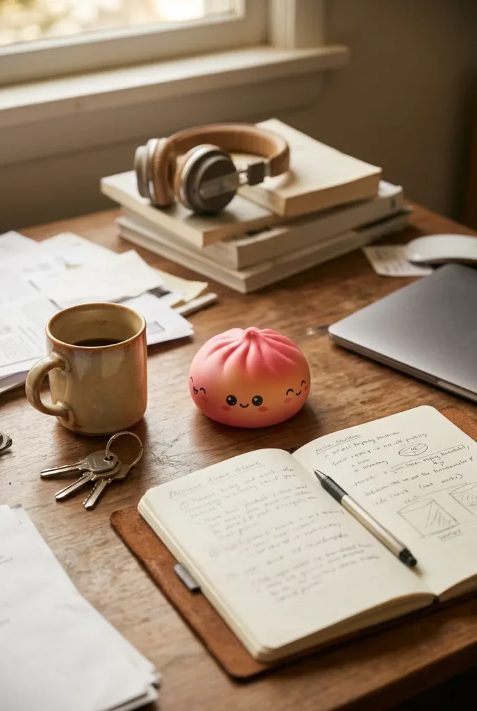 Rainbow Mystery Dumplings Squishy on the desk