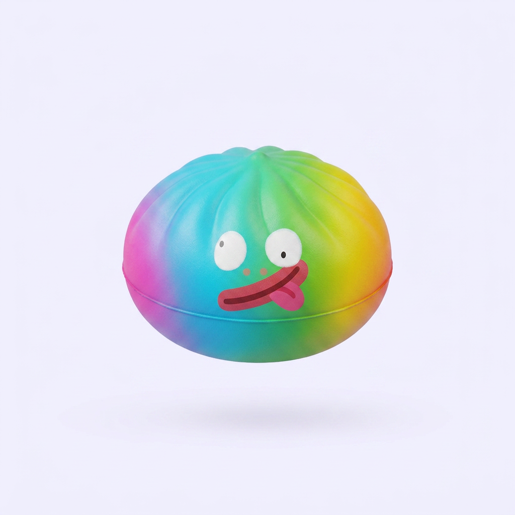 Rainbow Mystery Dumplings Squishy being squeezed, soft slow-rise foam
