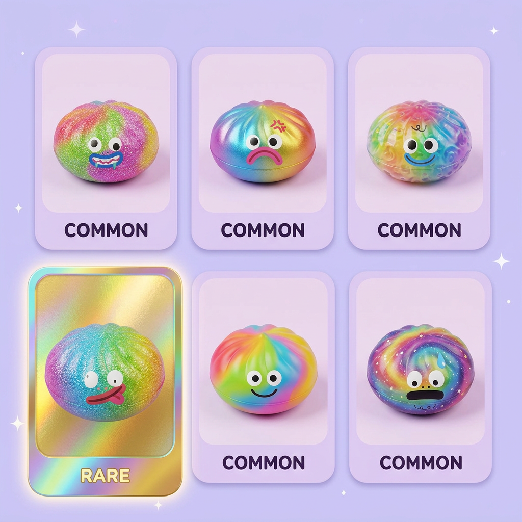 Rainbow Mystery Dumplings Squishy being squeezed, soft slow-rise foam