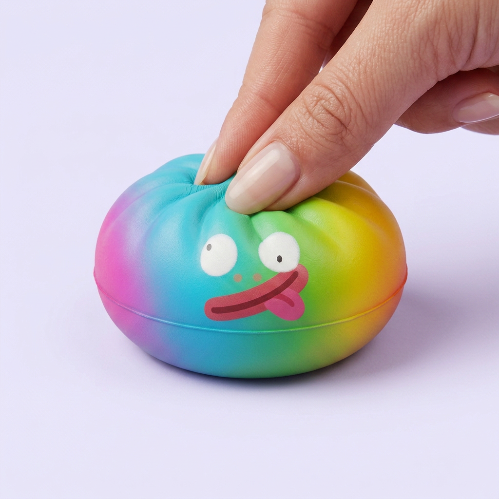 Rainbow Mystery Dumplings Squishy being squeezed, soft slow-rise foam