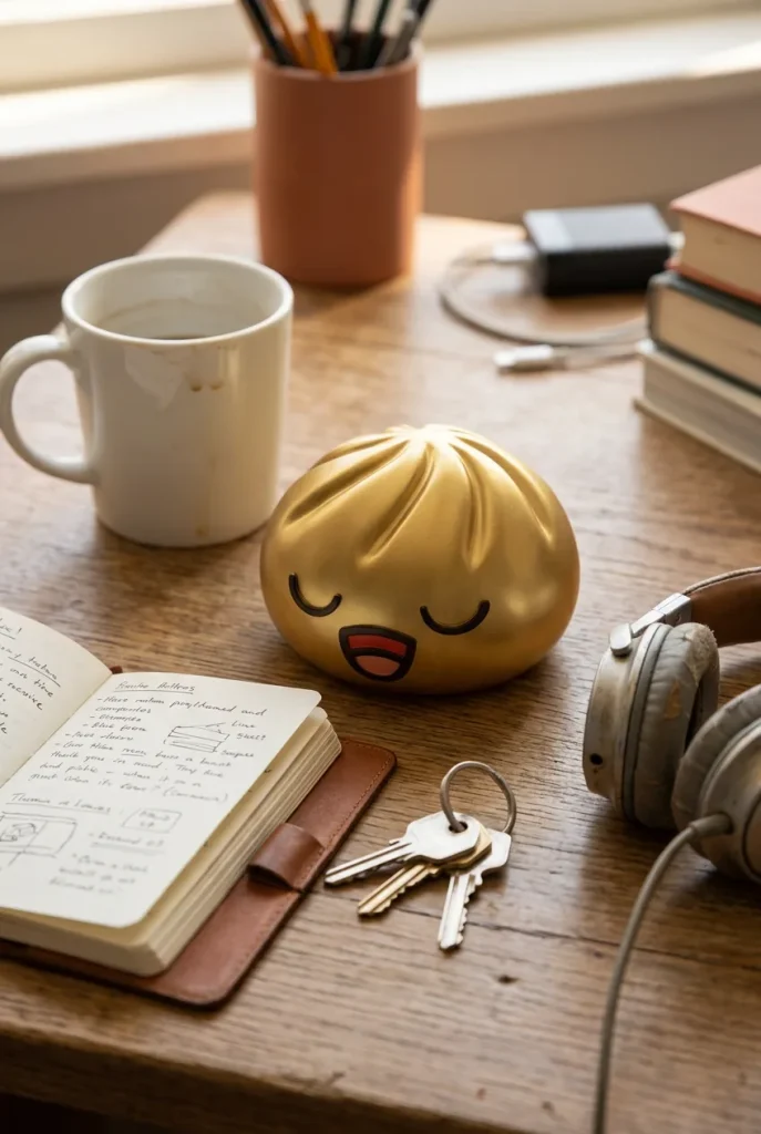 Rare Gold Treasure Dumpling Squishy on the desk