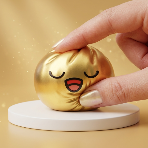 Rare Gold Treasure Dumpling Squishy being squeezed, soft slow-rise foam