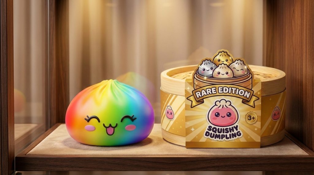 Rare Rainbow Dumpling Squishy in its kawaii setting