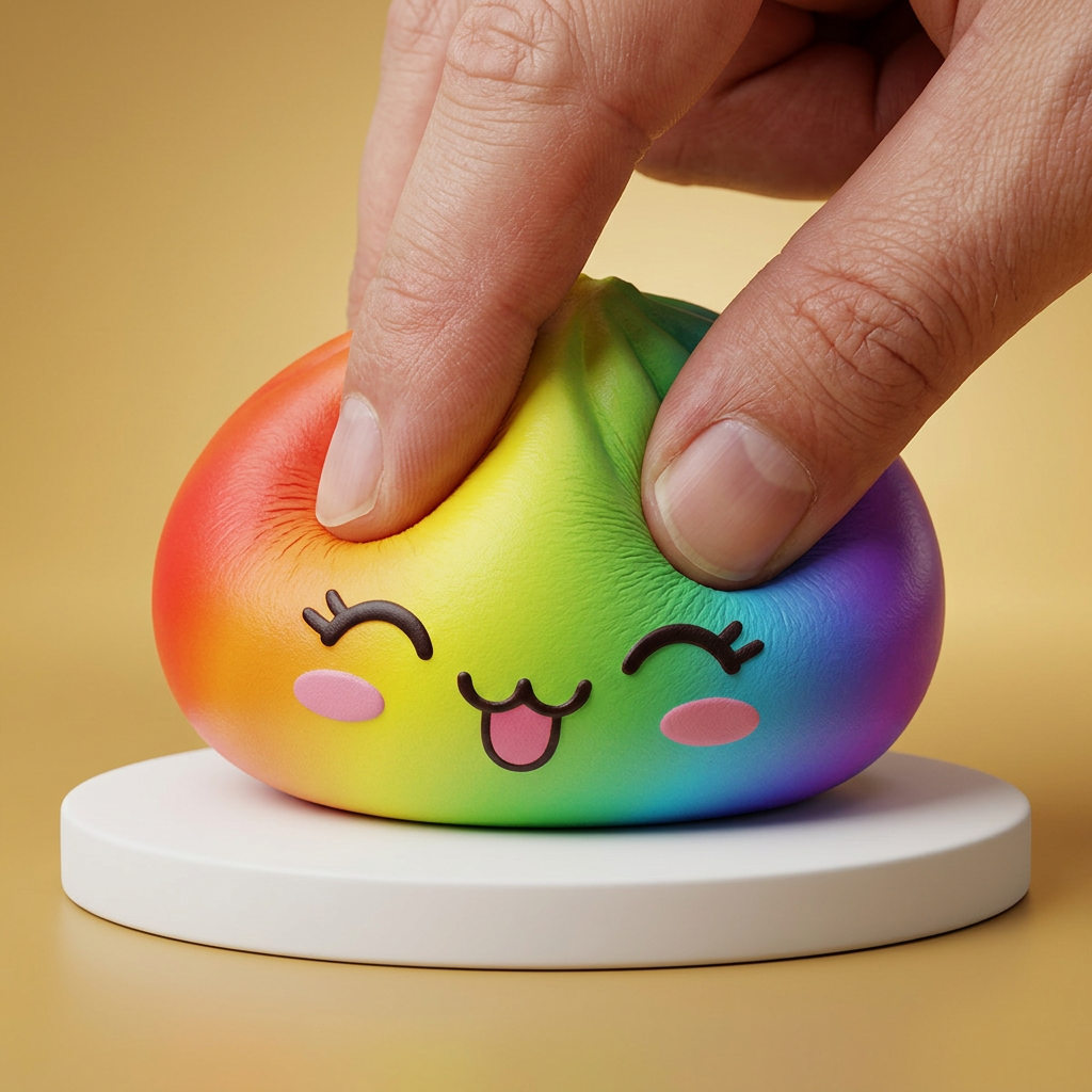 Rare Rainbow Dumpling Squishy — slow-rise effect, the foam springs back slowly