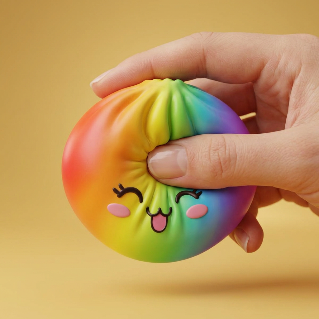 Rare Rainbow Dumpling Squishy being squeezed, soft slow-rise foam
