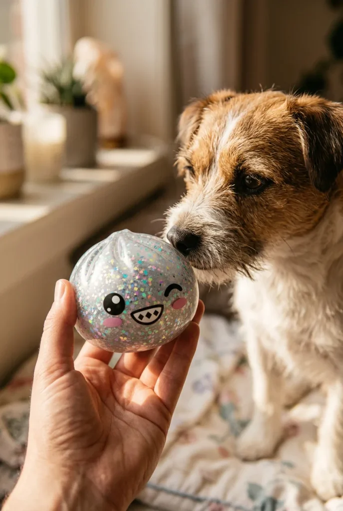 Rare Silver Glitter Dumpling Squishy with a plush friend