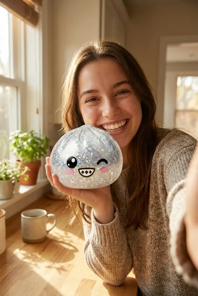 Rare Silver Glitter Dumpling Squishy in everyday life