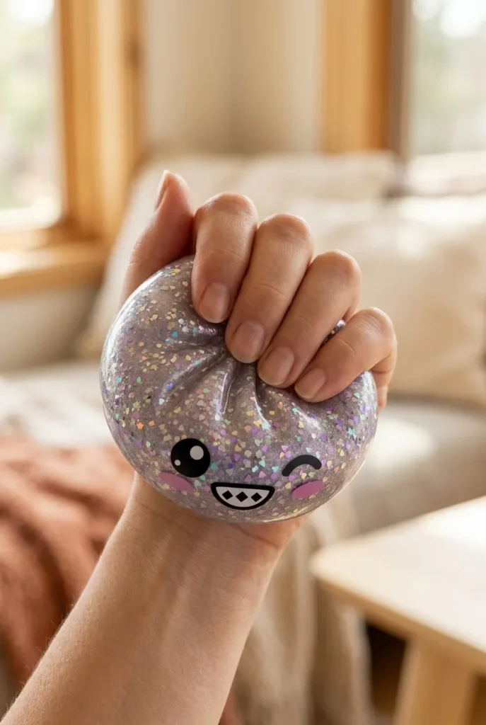 Rare Silver Glitter Dumpling Squishy mid-squish