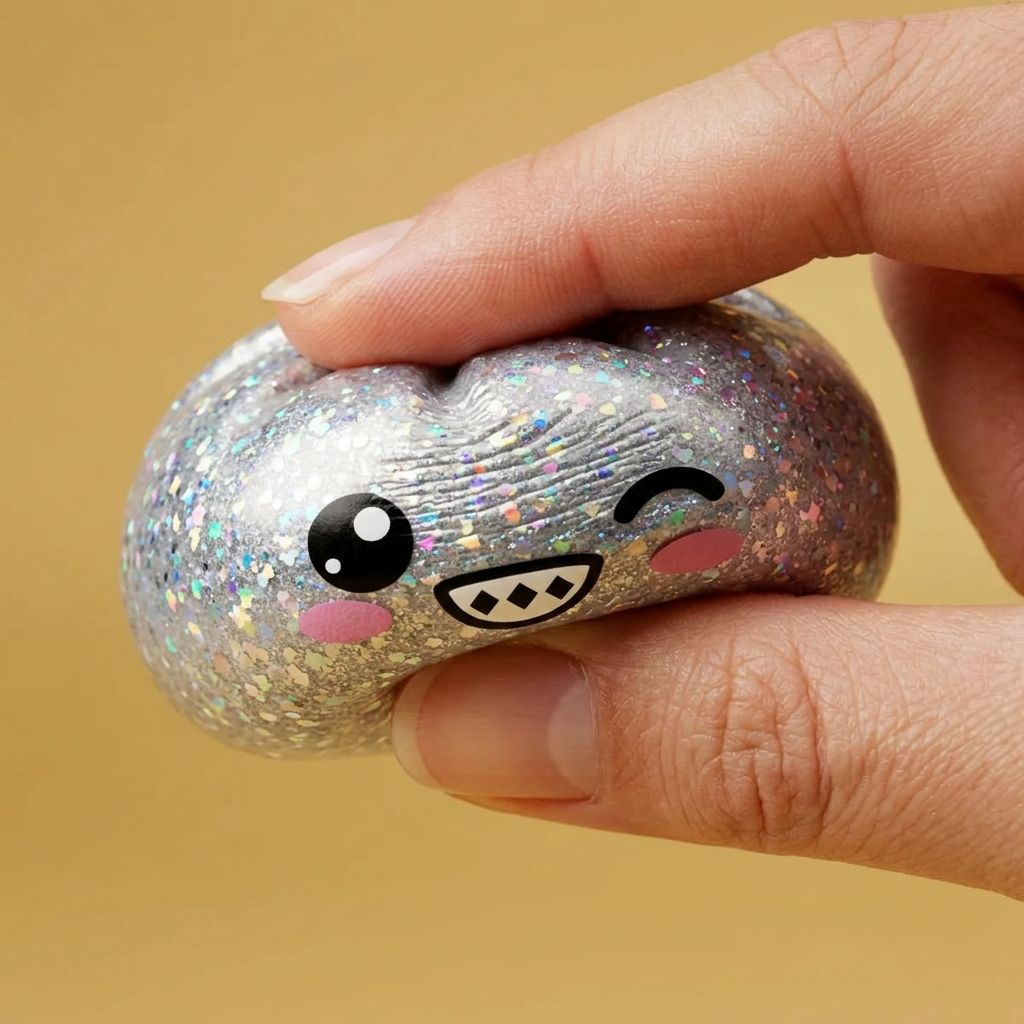 Rare Silver Glitter Dumpling Squishy — slow-rise effect, the foam springs back slowly