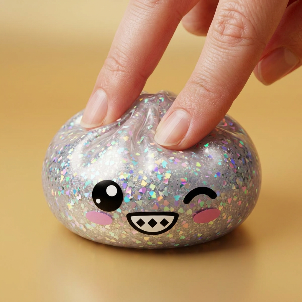 Rare Silver Glitter Dumpling Squishy being squeezed, soft slow-rise foam