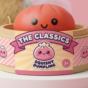 Cherry Red Dumpling Squishy in its bamboo steamer box