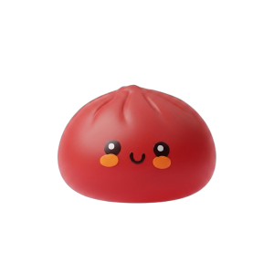 Fluffy Red Dumpling Squishy being squeezed, soft slow-rise foam