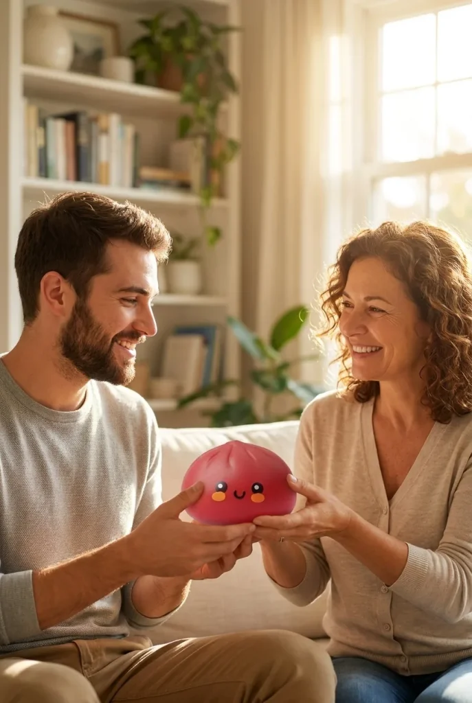 Fluffy Red Dumpling Squishy as a gift idea