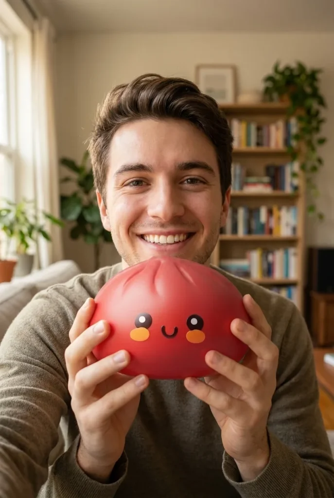 Fluffy Red Dumpling Squishy in everyday life