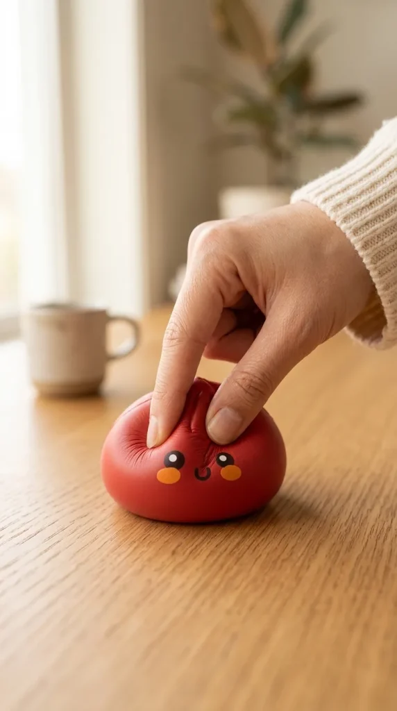 Fluffy Red Dumpling Squishy mid-squish