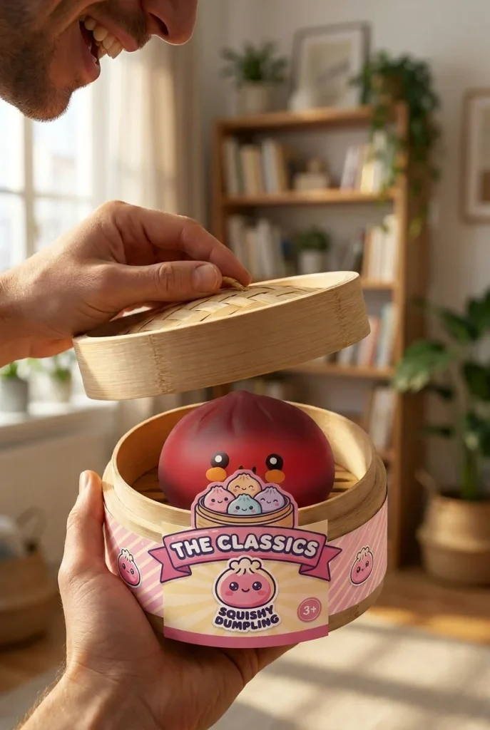 Fluffy Red Dumpling Squishy unboxing moment