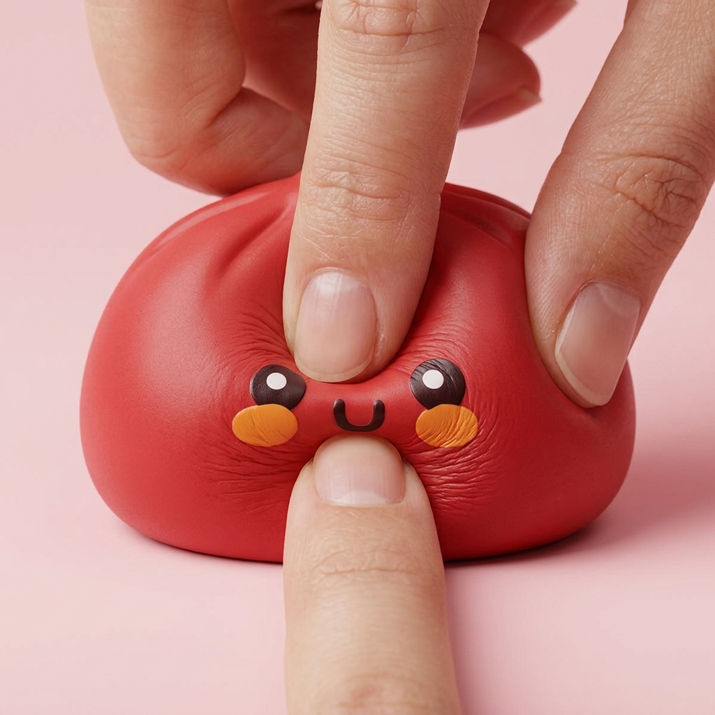 Fluffy Red Dumpling Squishy — slow-rise effect, the foam springs back slowly