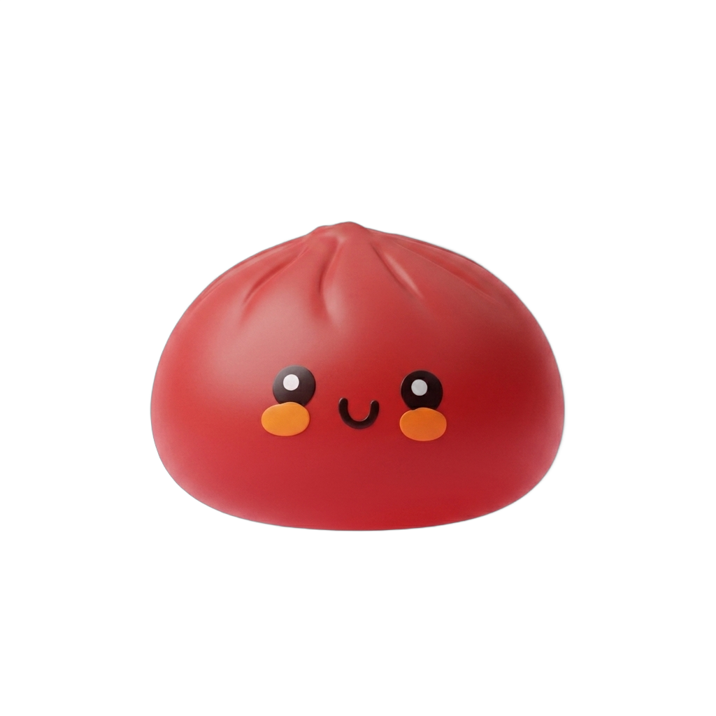 Fluffy Red Dumpling Squishy being squeezed, soft slow-rise foam