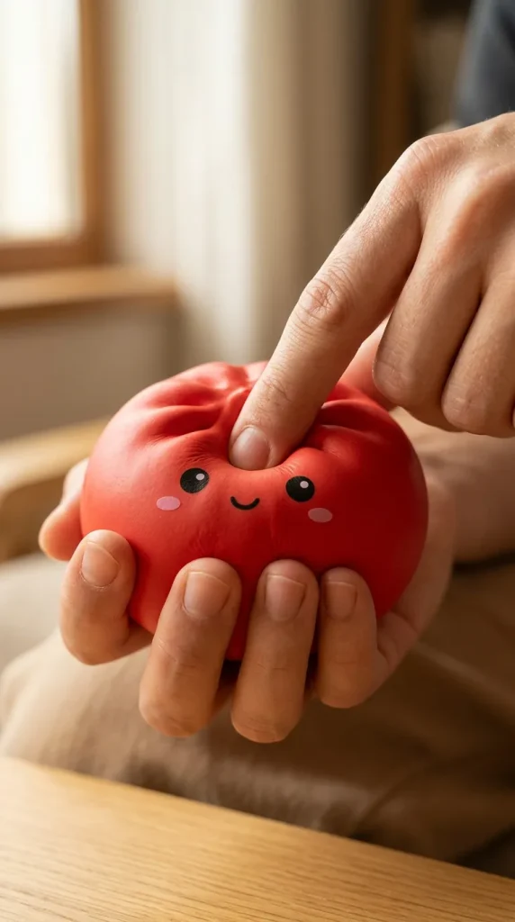 Cherry Red Dumpling Squishy mid-squish