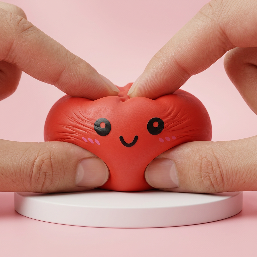 Cherry Red Dumpling Squishy being squeezed, soft slow-rise foam