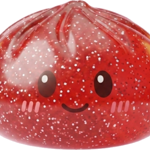 Lucky Red Glitter Dumpling Squishy being squeezed, soft slow-rise foam