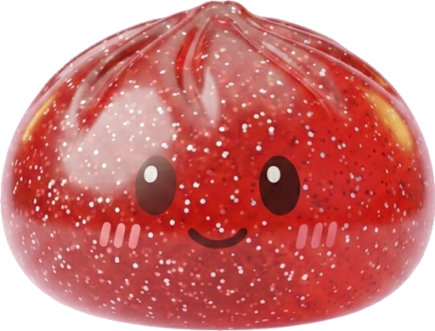 Lucky Red Glitter Dumpling Squishy being squeezed, soft slow-rise foam